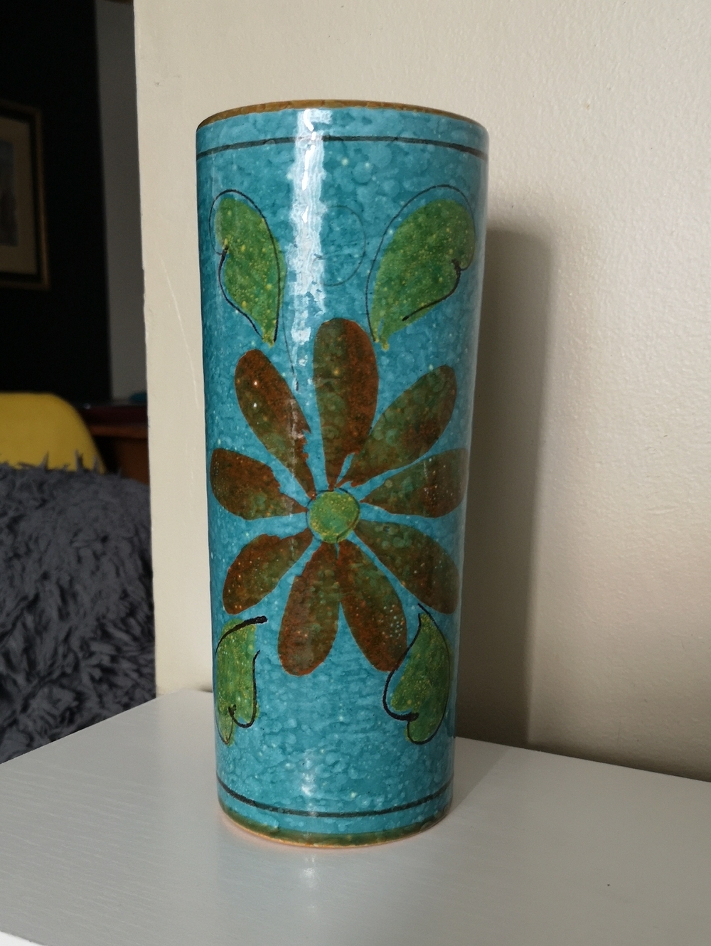 Incredible Vintage Rosenthal Netter / Bitossi Style Vase Stamped Italy Teal 10"